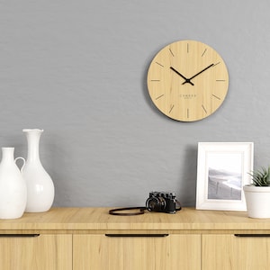 Cander Berlin MNU 2730 E Wooden Wall Clock Silent 28 cm Wood Veneer Oak Living Room No Tick Noises Unique Designer image 1