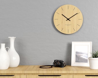 Cander Berlin MNU 2730 E Reloj de pared de madera Silencioso 28 cm Chapa de madera Roble Sala de estar Sin ruidos de garrapatas Diseñador único