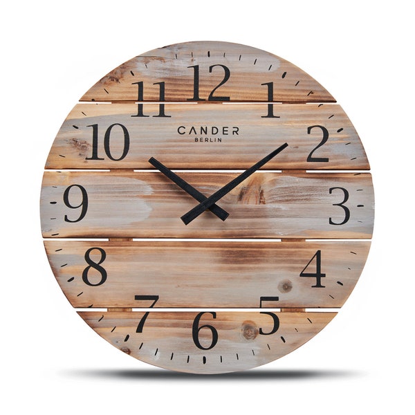 Cander Berlin MNU 8035 Horloge murale vintage sans bruit antiktikal Shabby 35 cm bois massif