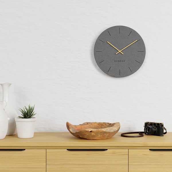 Cander Berlin MNU 2630 G Wall Clock MDF silent silent 30 cm wooden hand analog modern Vintage grey anthracite