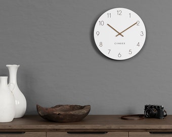 Cander Berlin MNU 2630 W Horloge murale MDF silencieux silencieux 30 cm aiguille en bois analogique moderne vintage blanc salon