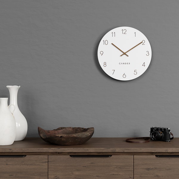 Cander Berlin MNU 2630 W Wall clock MDF silent silent 30 cm wooden hand analog modern vintage white living room