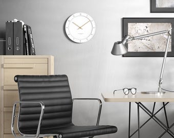 Cander Berlin MNU 2930 H Stille MDF wandklok 30 cm stil geruisloos stille houten wijzers analoog modern wit