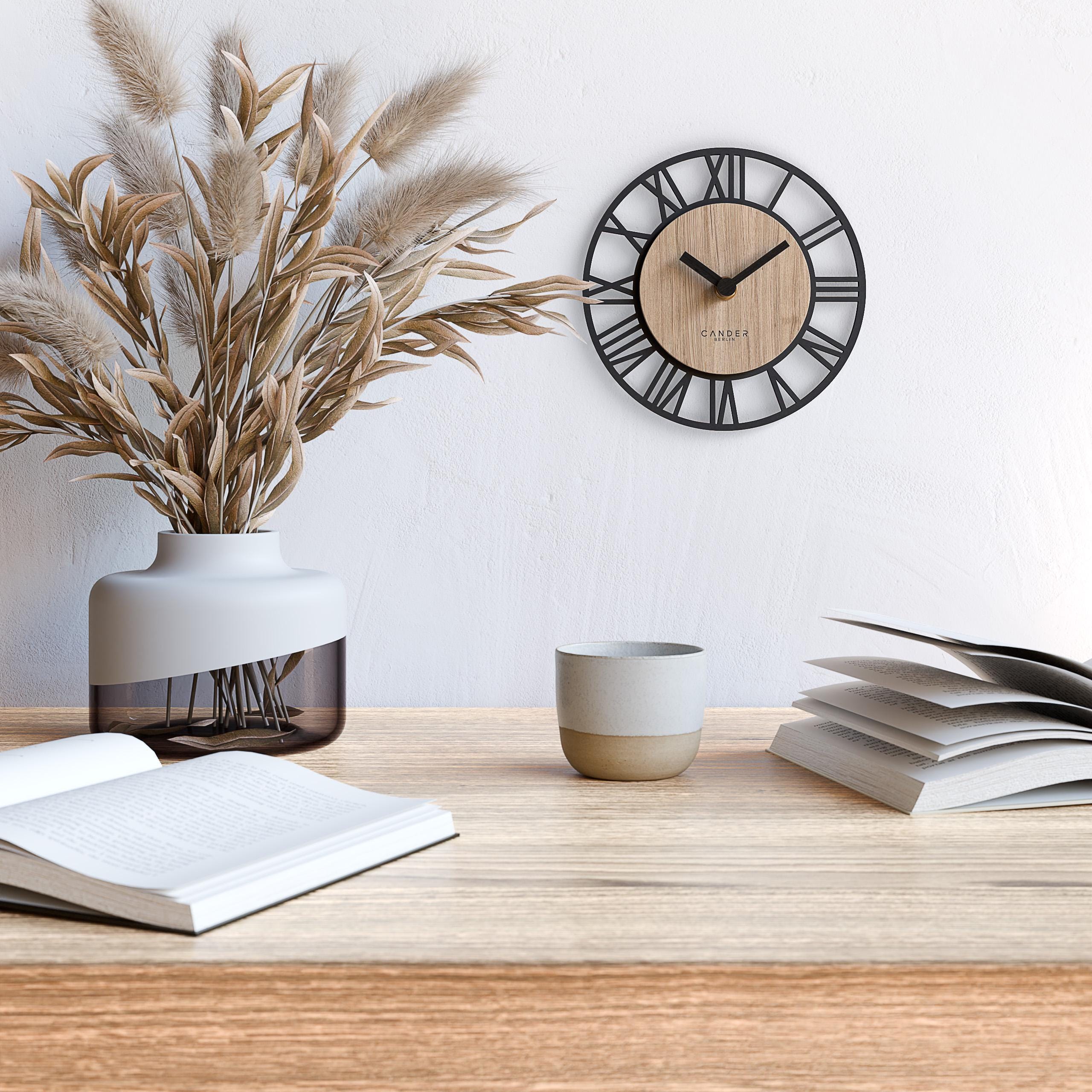 Cander Berlin MNU 2717 R Lautlose MDF-Wanduhr Tischuhr 17 cm