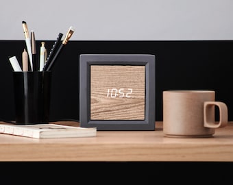 Cander Berlin MNU 6513 G Table Clock Concrete Wood Concrete Clock Cube Digital 13 cm Temperature Time Modern Date