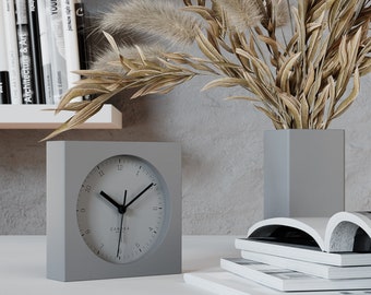 Cander Berlin MNU 2512 Q réveil silencieux sans tic-tac 12 cm analogique à piles sans tic-tac horloge de table moderne en MDF gris