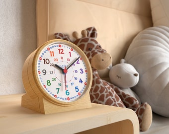Cander Berlin MNU 1109 S Reloj despertador para niños Reloj de aprendizaje silencioso sin ruido Reloj para niños Luz de reloj Snooze Iluminación Dial de aprendizaje Óptica de madera