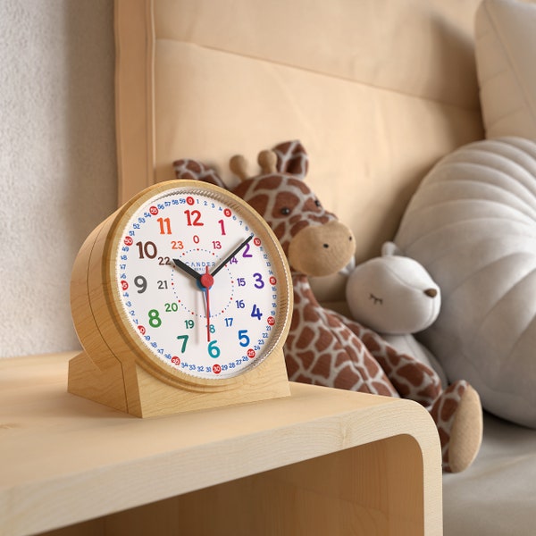 Cander Berlin MNU 1109 S Réveil pour enfants Enfants Silencieux Silencieux Silencieux Apprentissage Montre Horloge Pour Enfants Lumière Snooze Éclairage Apprentissage Cadran Bois Optique