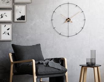 Cander Berlin LEANDER XXL Reloj de pared vintage silencioso 60 cm agujas de madera sin tictac gran moderno negro salón cocina metal fibra de vidrio