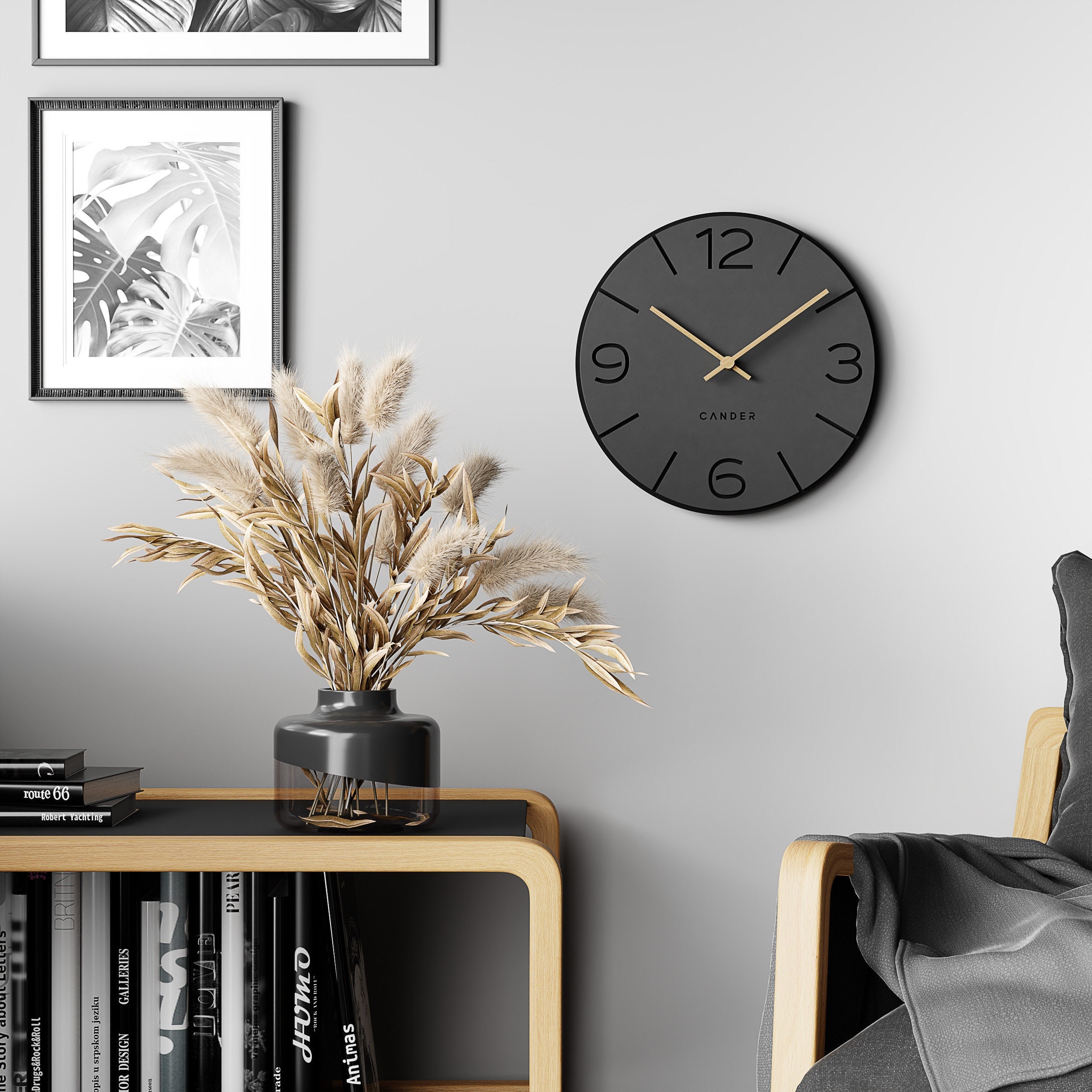 Orologio Da Parete Cander Berlin MNU 2630 Y – Silenzioso, Diametro 30 Cm, Design Minimal, Lancette In Legno, Colore Grigio E Nero