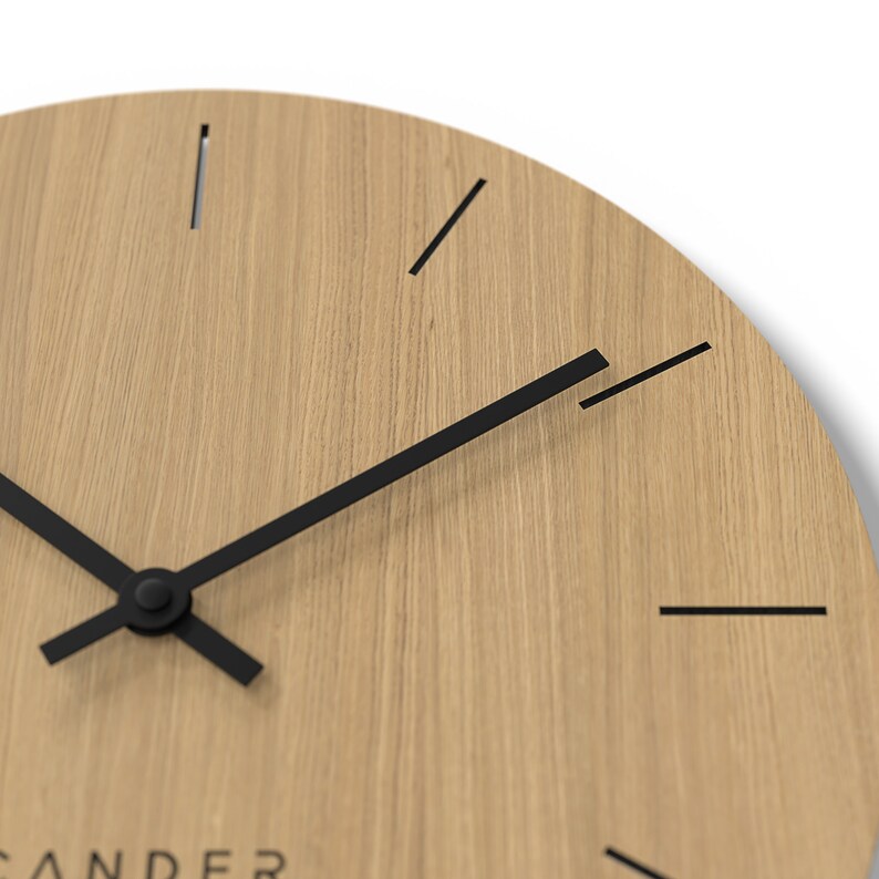 Cander Berlin MNU 2730 E Wooden Wall Clock Silent 28 cm Wood Veneer Oak Living Room No Tick Noises Unique Designer image 6