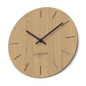 Cander Berlin MNU 2730 E Wooden Wall Clock Silent 28 cm Wood Veneer Oak Living Room No Tick Noises Unique Designer image 4