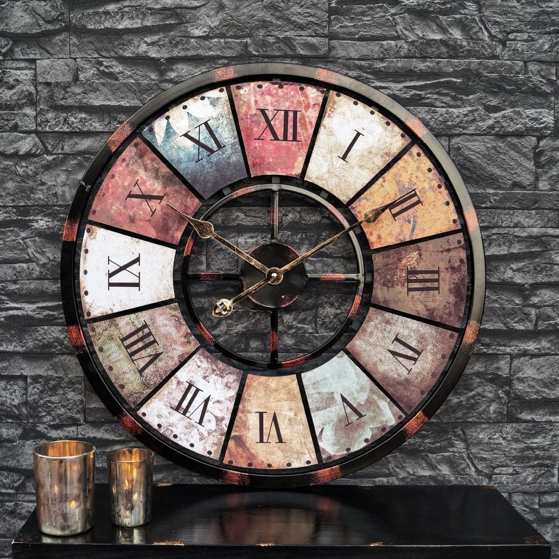Rebecca Mobili Moderne wandklok, grote wandklok, metaal, zwart geel, minimalistisch design, voor woonkamer kantoor - diameter 50 cm x d 4,5 cm - Art. RE6783