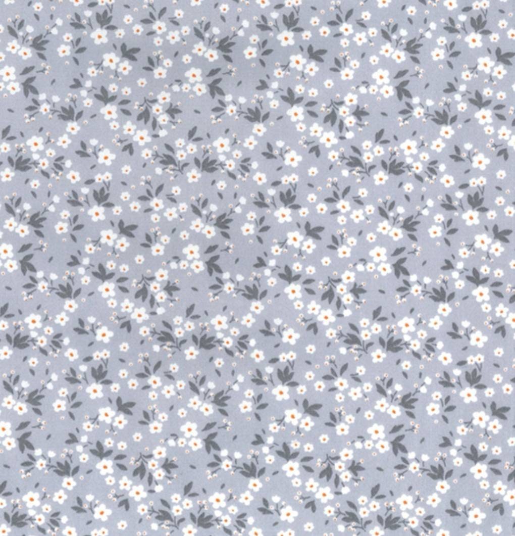 Silver grey ditsy floral cotton poplin fabric by Rose and Etsy