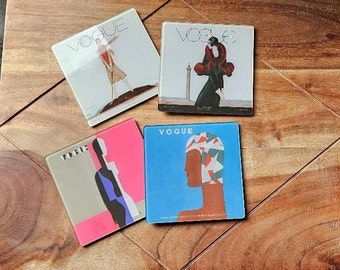 Vintage Art Deco Fashion Coasters. 1920's Art Deco VOGUE Magazine Covers. Set of 4.