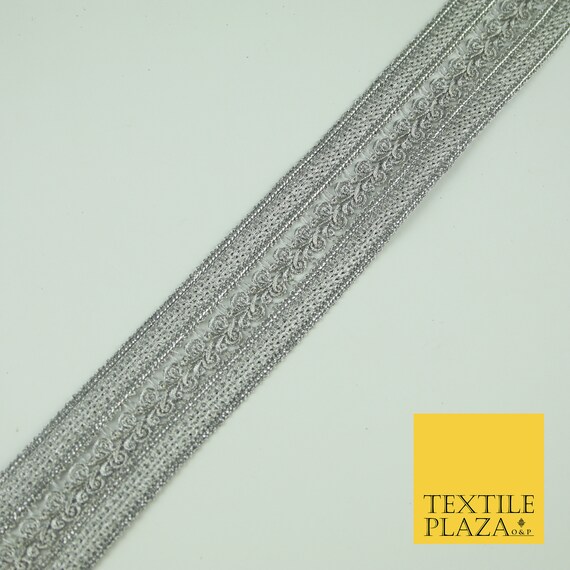 Silver Grey Metallic Thread Twin Plait Swirl Zari Trim Border | Etsy
