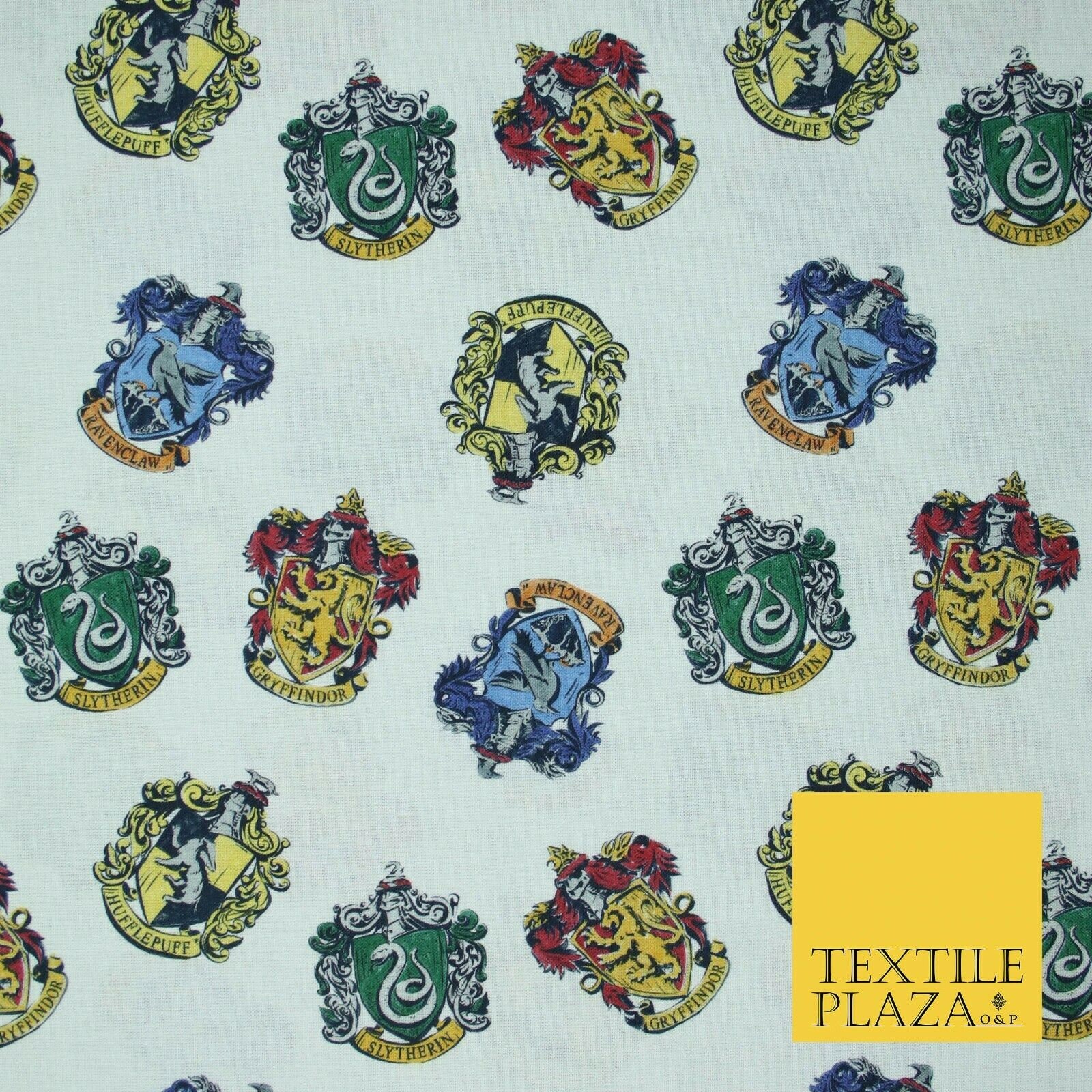 Harry Potter Hogwarts House Badges Emblems Print 100% Cotton Fabric 59 ...