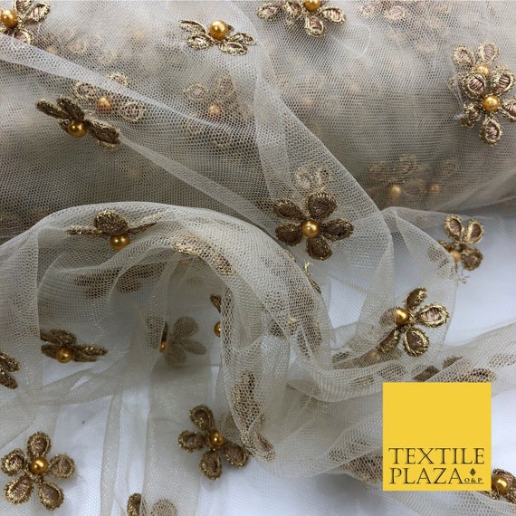 Light Stone Small Gold Pearl Flower Threadwork Antique Fancy Net