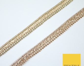 Gold / rose slim metallic woven shimmer zig zag trim border lace - 1.5cm wide