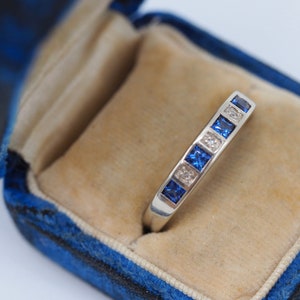 French cut sapphire and diamond wedding band white gold sapphire ring