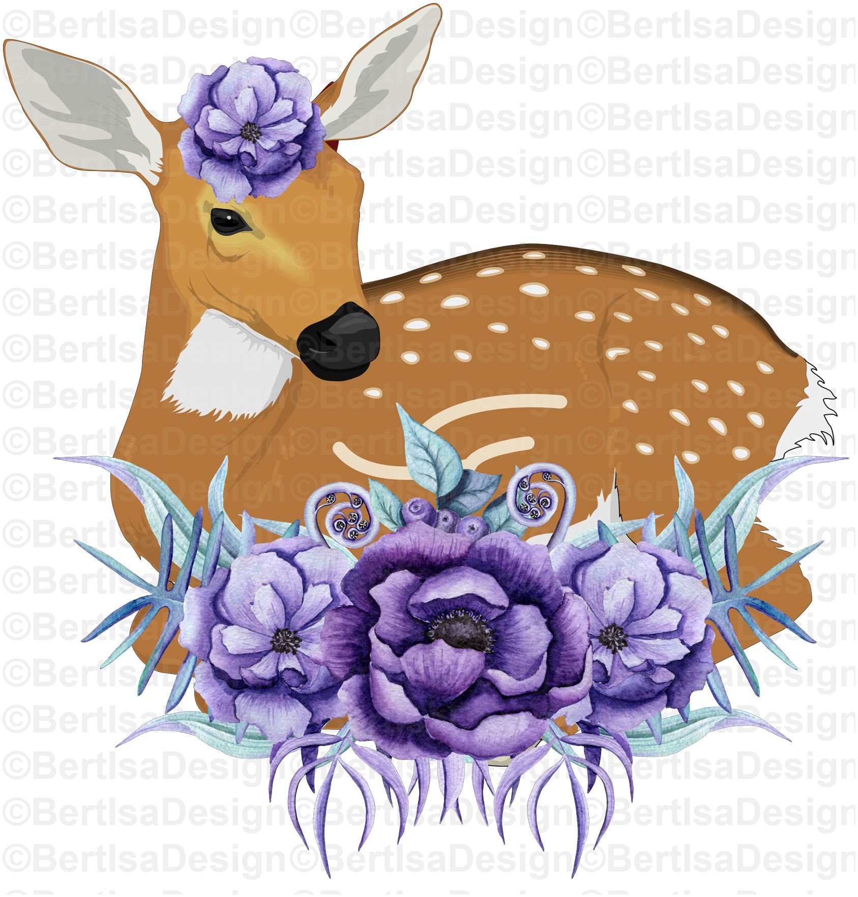 Deer sublimation watercolor Watercolor clipart PNG Flowers Scandinavian style Sublimation graphics Digital download