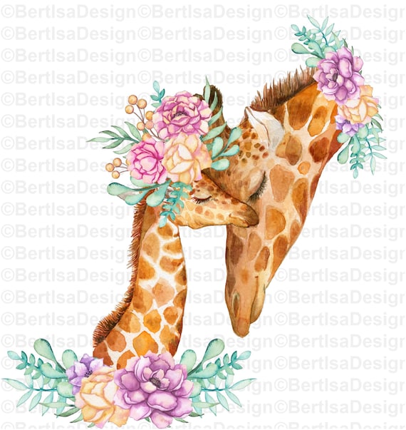 Download Sublimation Design Watercolor Mother And Baby Giraffe Png Etsy
