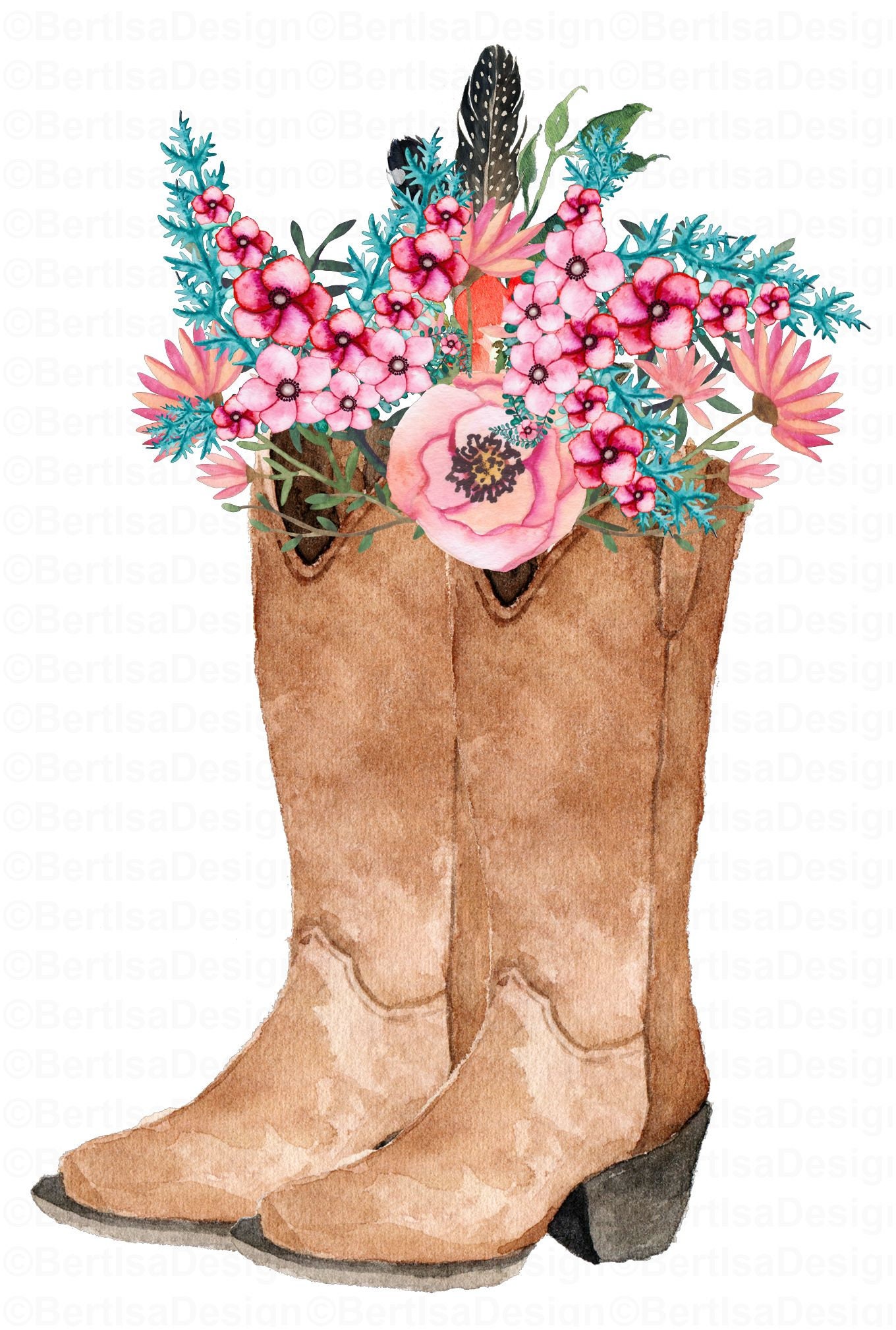 Botas vaqueras Flor de vaca Botas Sublimación Acuarela | Etsy