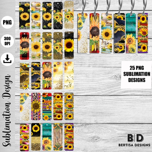 Sunflower Bookmark Bundle, Sunflowers Pattern Bookmarks, PNG Bookmark, Bookmarks Templates Digital Download