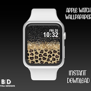 Black Glitter Leopard  Watch Wallpaper, Apple Watch Face  Wallpaper, Watch Background, Apple Watch Accessories