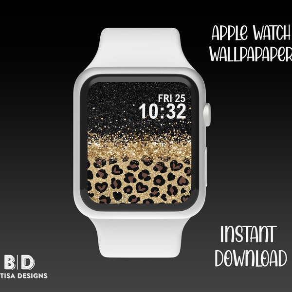 Black Glitter Leopard Watch Wallpaper, Apple Watch Face Wallpaper, Uhr Hintergrund, Apple Watch Zubehör