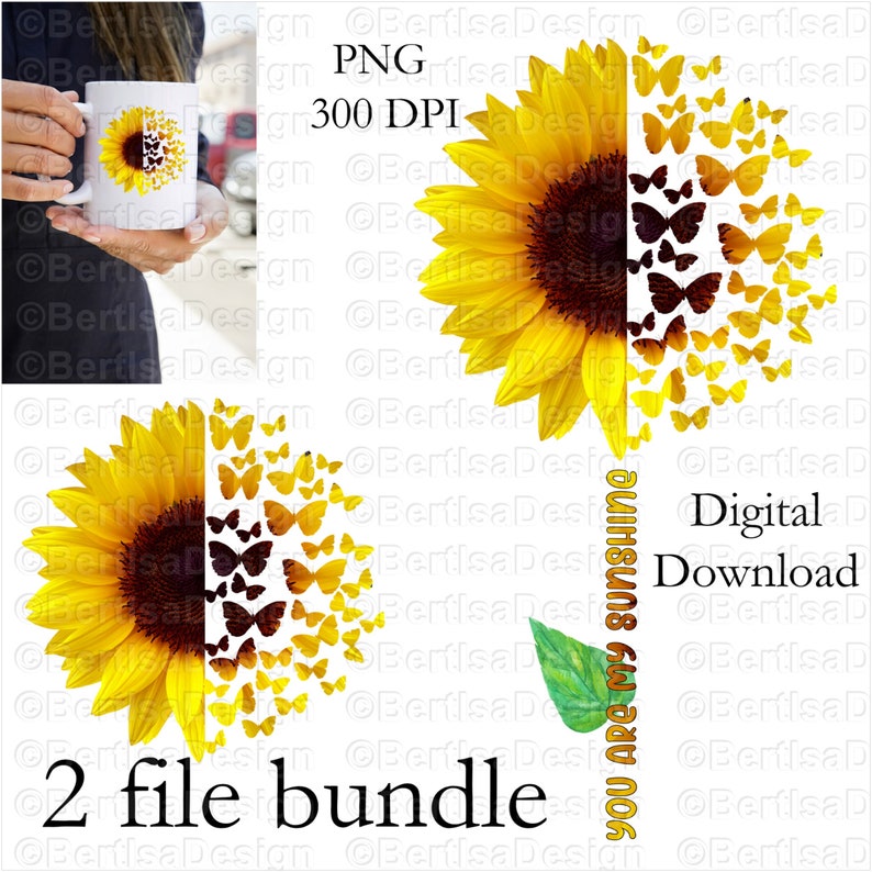 Butterflies Sunflower Quote Sublimation You are my sunshine Etsy
