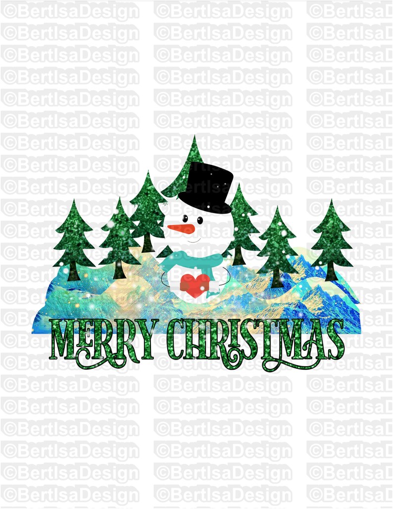 Download Snowman on mountains with Christmas Trees Sublimation ...
