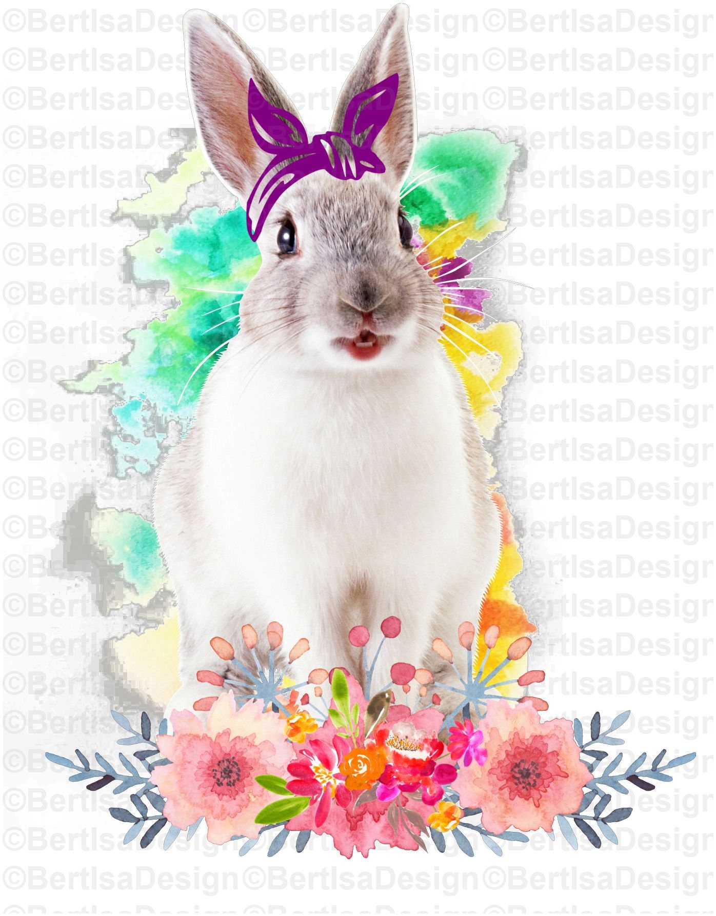 Waterslide Floral Bunny Rabbit-Digital file Easter Sublimation Design Download png Sublimation design