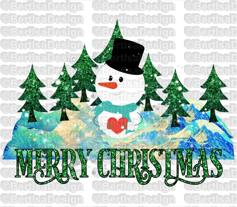 Download Snowman on mountains with Christmas Trees Sublimation ...