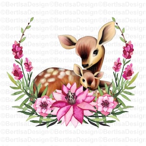 Sublimation Design, Watercolor Mother and Baby, deer, PNG Clipart, Instant Download, Floral, Flowers, Sublimation graphics, BID#3