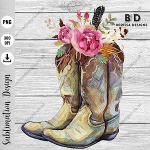 cowgirl boots png, watercolour boots, cowgirl shirt design, sublimation graphics, boots with flowers, cowboy boots-Digital file