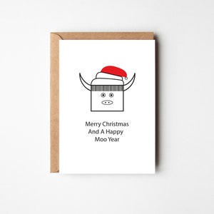 Merry Christmas And A Happy Moo Year | Greeting Card | Scottish