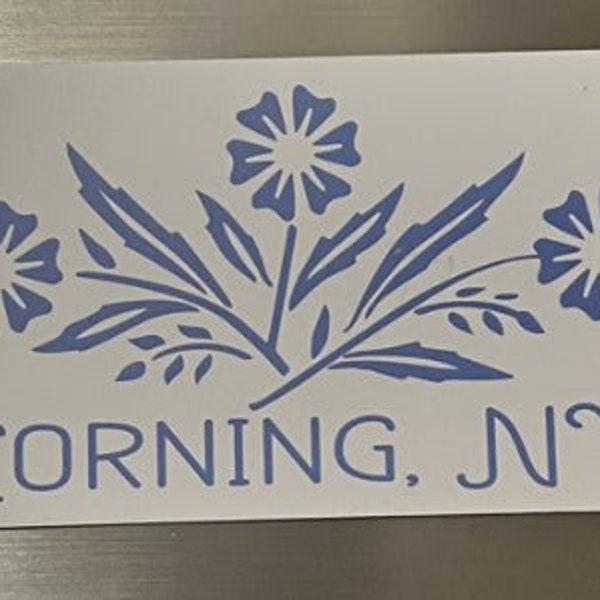 Corning, NY Cornflower Blue Sticker or Magnet