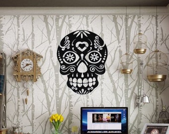 Duvart Metal Wall Art of Sugar Skull, 13'' x 17'', 3 mm Powder Coated Steel.