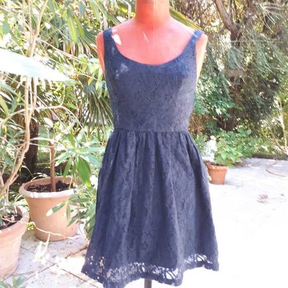 Navy Blue Lace Mini Dress Hollister Size S Summer California Cotton 