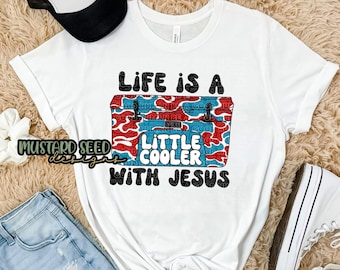 Het leven is een beetje cooler met Jezus rood wit blauw camouflage geloof christelijk png-t-shirtbestandsontwerp