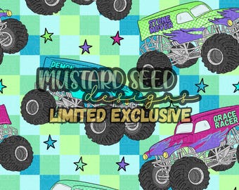 LIMITED EXCLUSIVE Jesus Jam Monster Trucks Checkered Neon Colorful Faith Christian Seamless File Design
