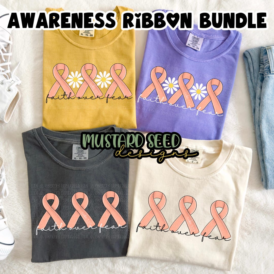 Uterine Cancer Peach Awareness Ribbon Luke 1:37 BUNDLE Daisies Faith ...