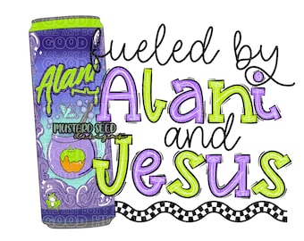 Fueled By Witches Brew Alani and Jesus  Energy Retro Checker Groovy Christian PNG Digital Tshirt Design