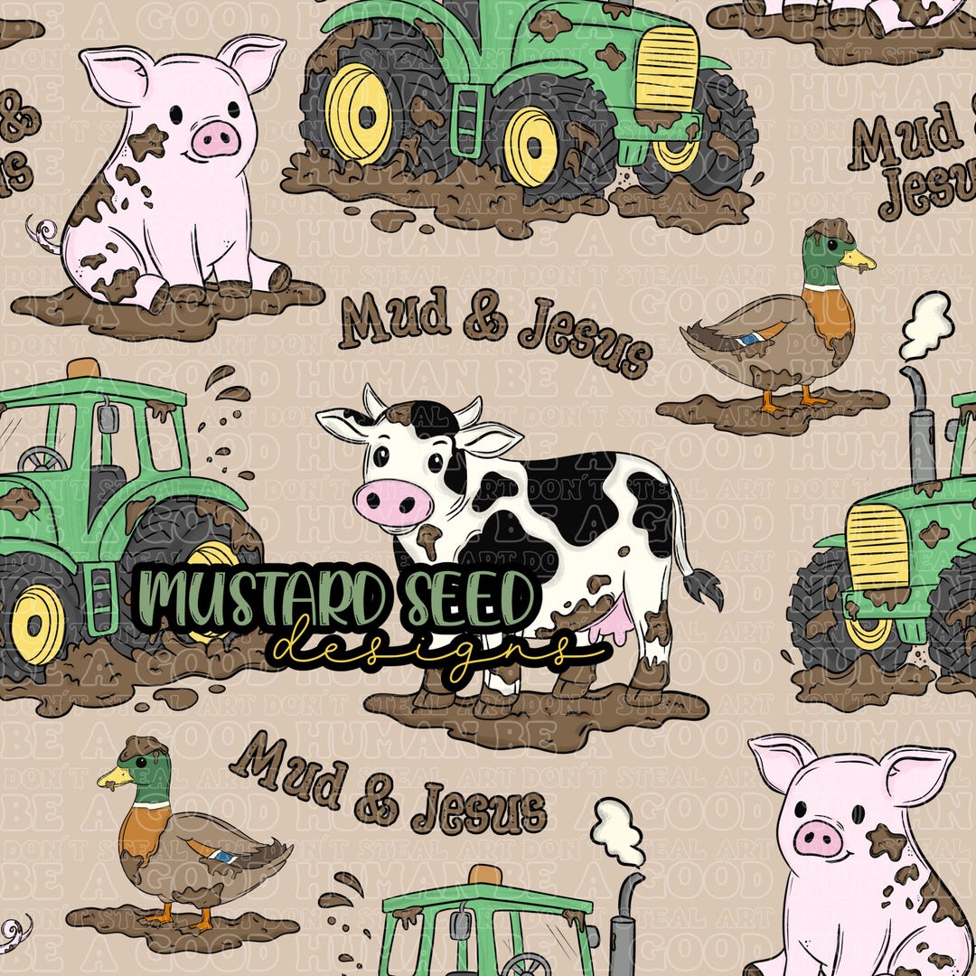 Tractor Jesus Mud Jesus Green Tractor Farm Animals Faith Christian Seamless File ...