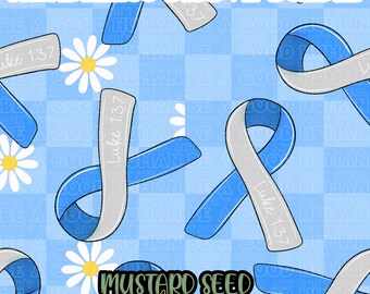 Diabetes blauw grijs bewustzijnslint Luke 1:37 BUNDEL geruite madeliefjes Faith Christian naadloos bestandsontwerp