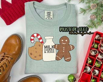 Milk Cookies Jesus Gingerbread Christmas Faith Christian PNG Tshirt File Design