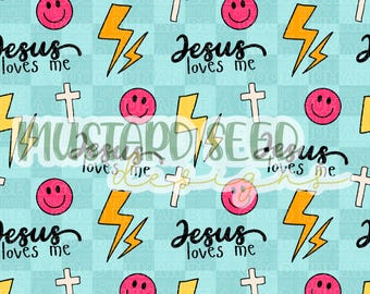 Jesus Loves Me Checkered Neon Pink Blue Summer Swim Boys Faith Christian Seamless File Design