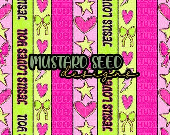 Jesus Loves You Swim Safe Stripes Checkered Pink Green Neon Faith Christian Seamless File Design