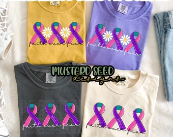 Schildklierkanker Roze Paars Teal Bewustwordingslint Jozua 1:9 BUNDEL Madeliefjes Geloof Christelijk PNG T-shirt Bestand Ontwerp